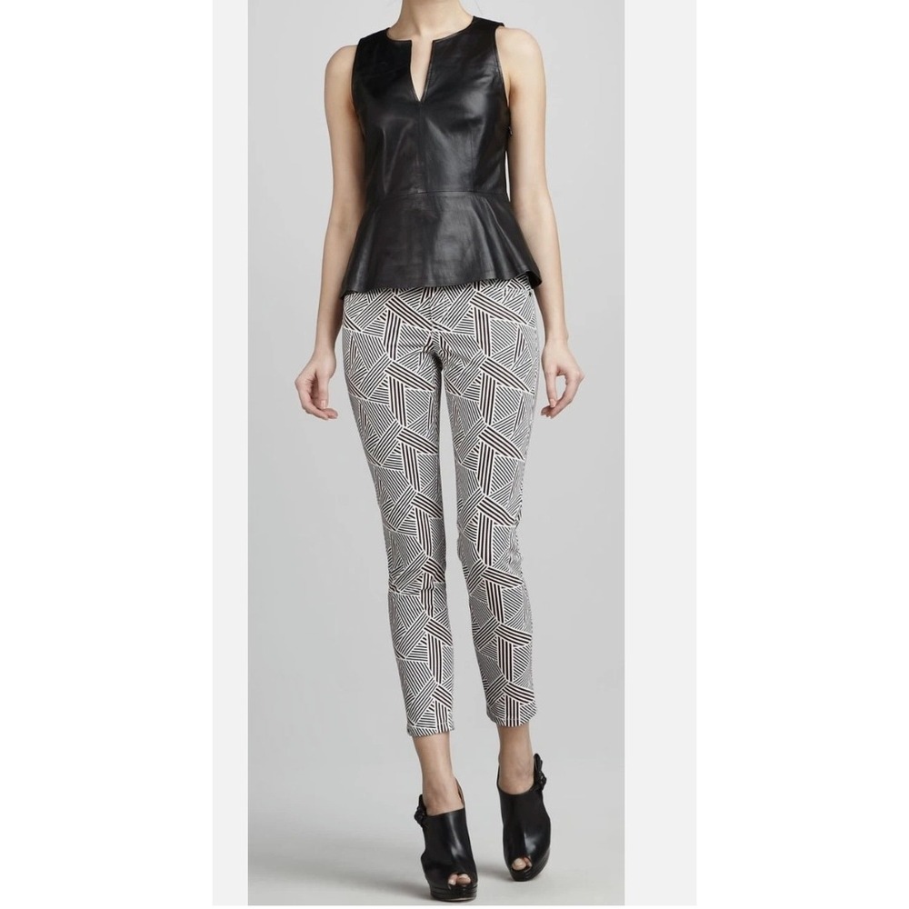 NWT Theory Rochely Bourgeois Denim Geometric Print Skinny Pants Bright Red Size0